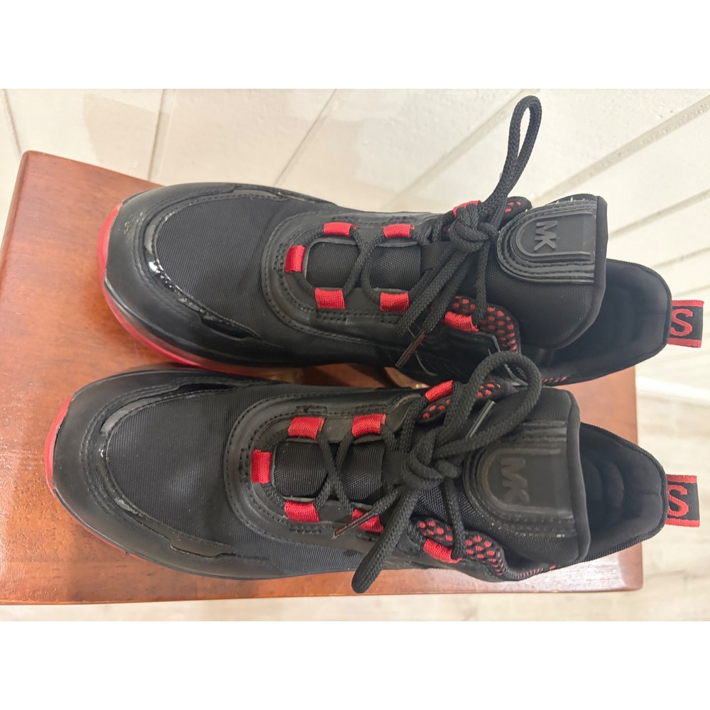 Michael Kors Bodie Bubble Trainer Sneakers Black Red Logo Platform Womens 8M - Picture 4 of 11